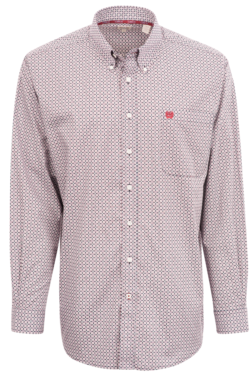 Cinch Mini Block Button-Front Shirt - Red
