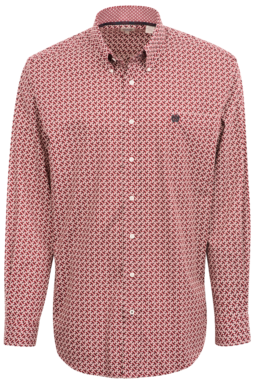 Cinch Linked Print Button-Front Shirt - Red