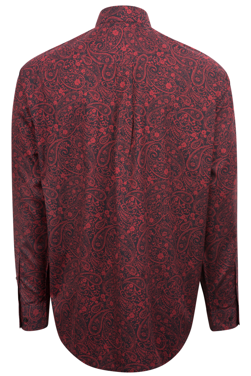 Cinch Paisley Print Button-Front Shirt - Red & Navy