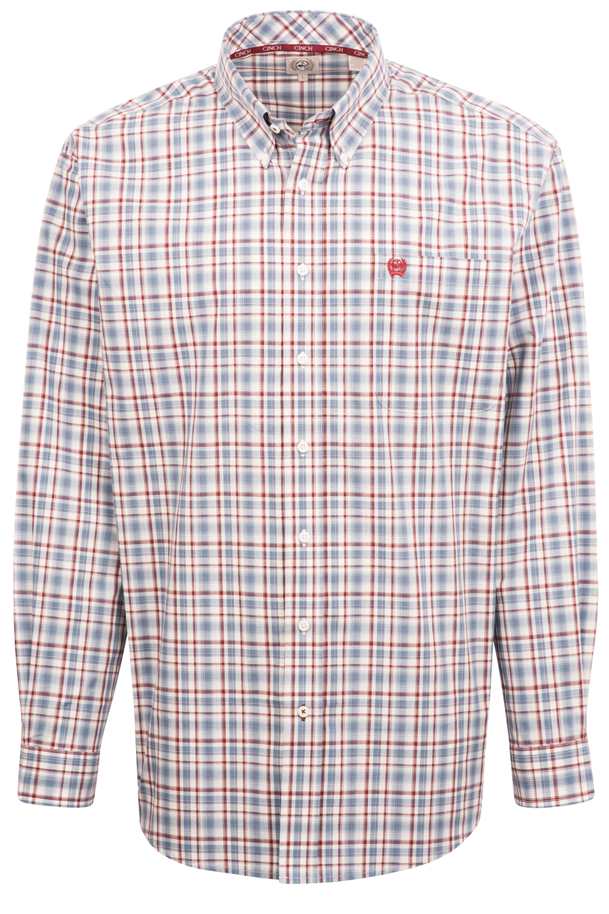 Cinch Plaid Button-Front Shirt - Red & Blue