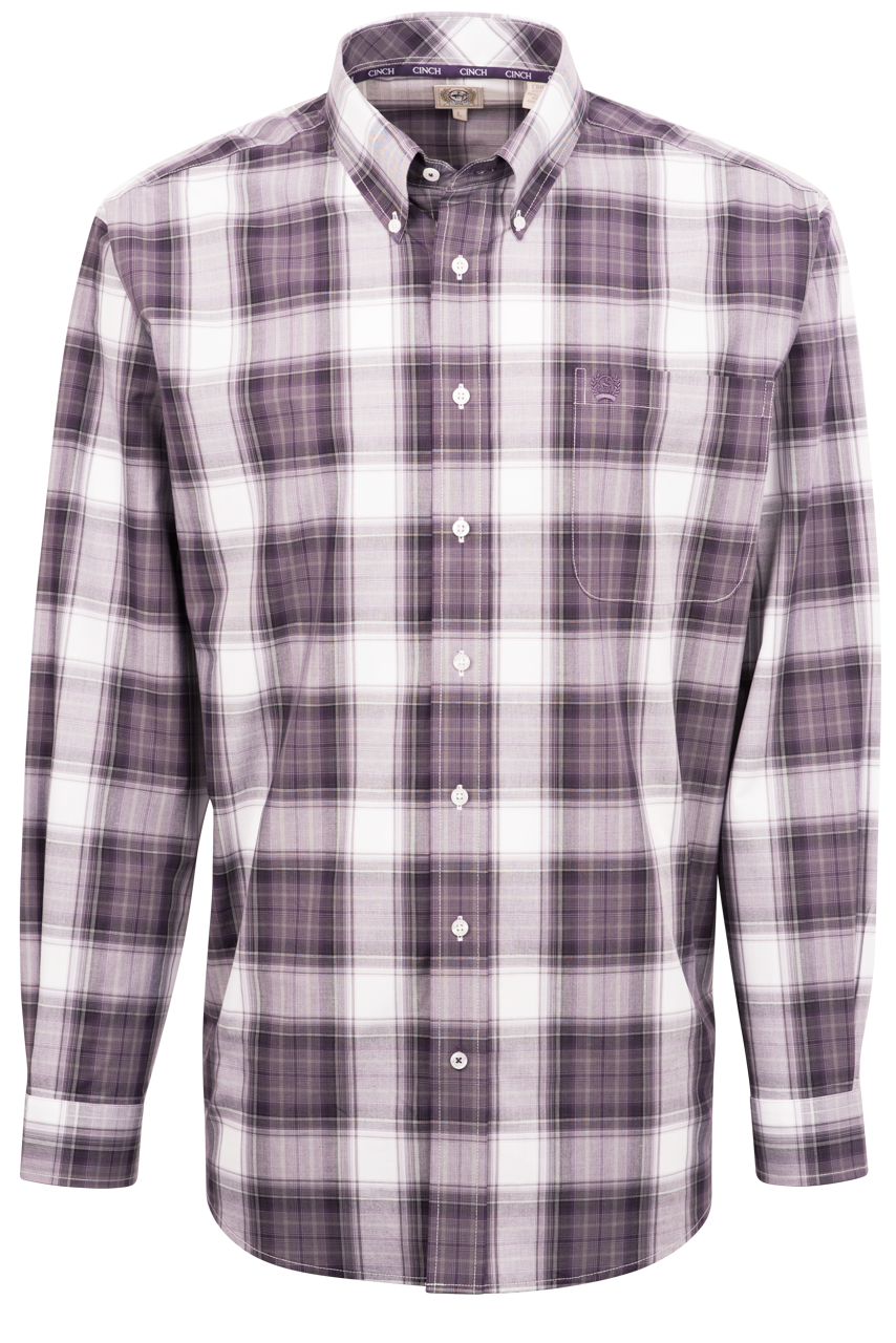 Cinch Plaid Button-Front Shirt - Purple