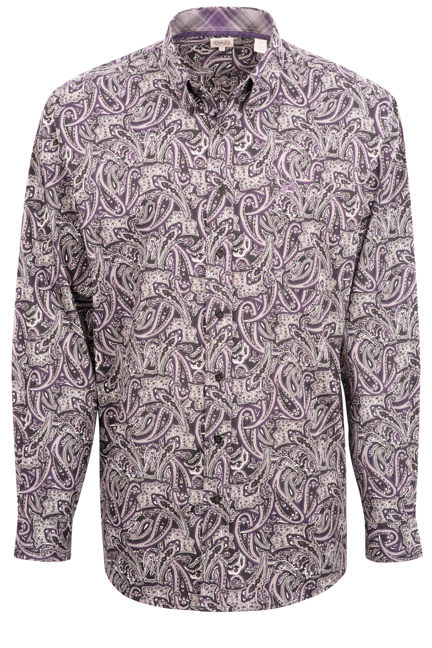Cinch Paisley Print Button-Front Shirt - Black & Purple