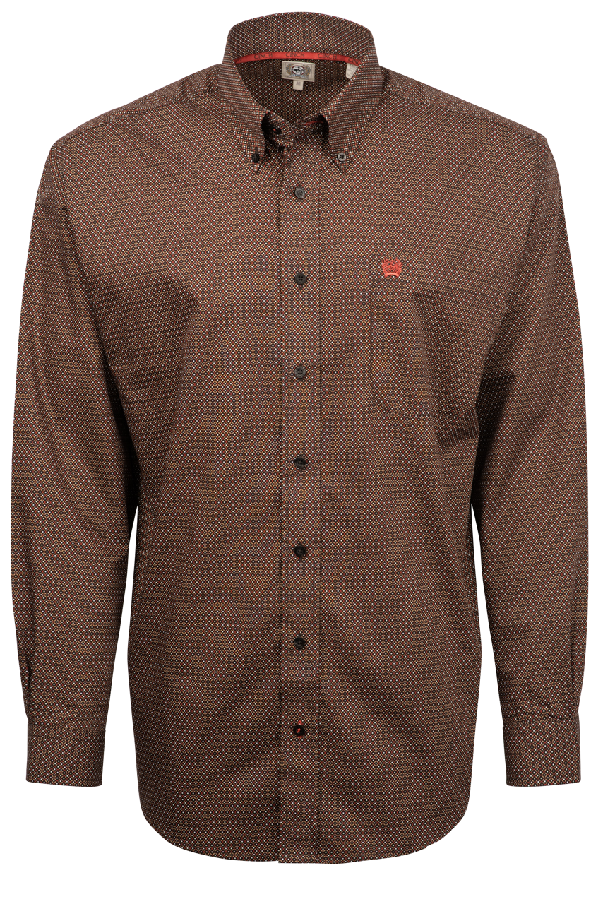 Cinch Honeycomb Print Button-Front Shirt - Brown