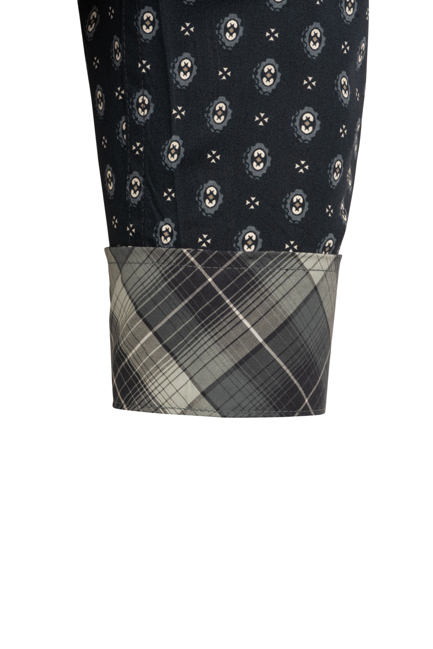 Cinch Button-Front Shirt - Navy Foulard
