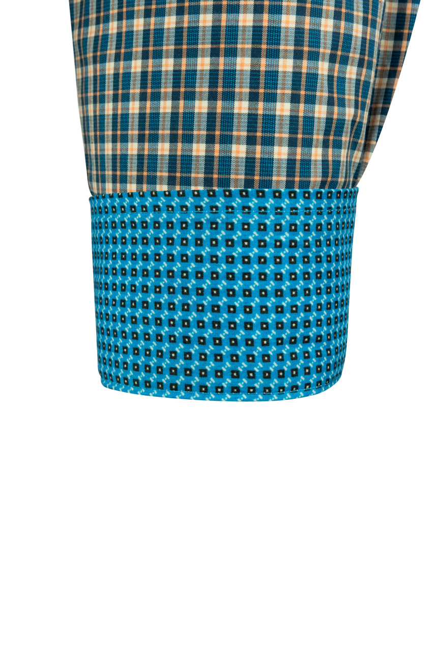 Cinch Mini Check Button-Front Shirt - Blue & Orange