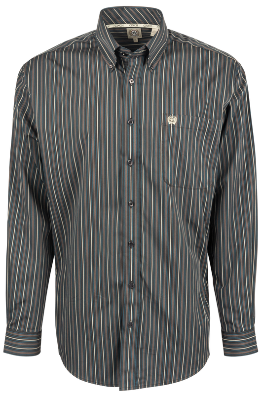 Cinch Striped Button-Front Western Shirt - Charcoal