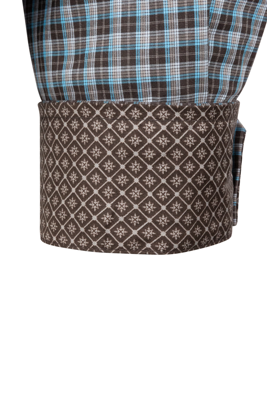 Cinch Button-Front Shirt - Brown/Blue