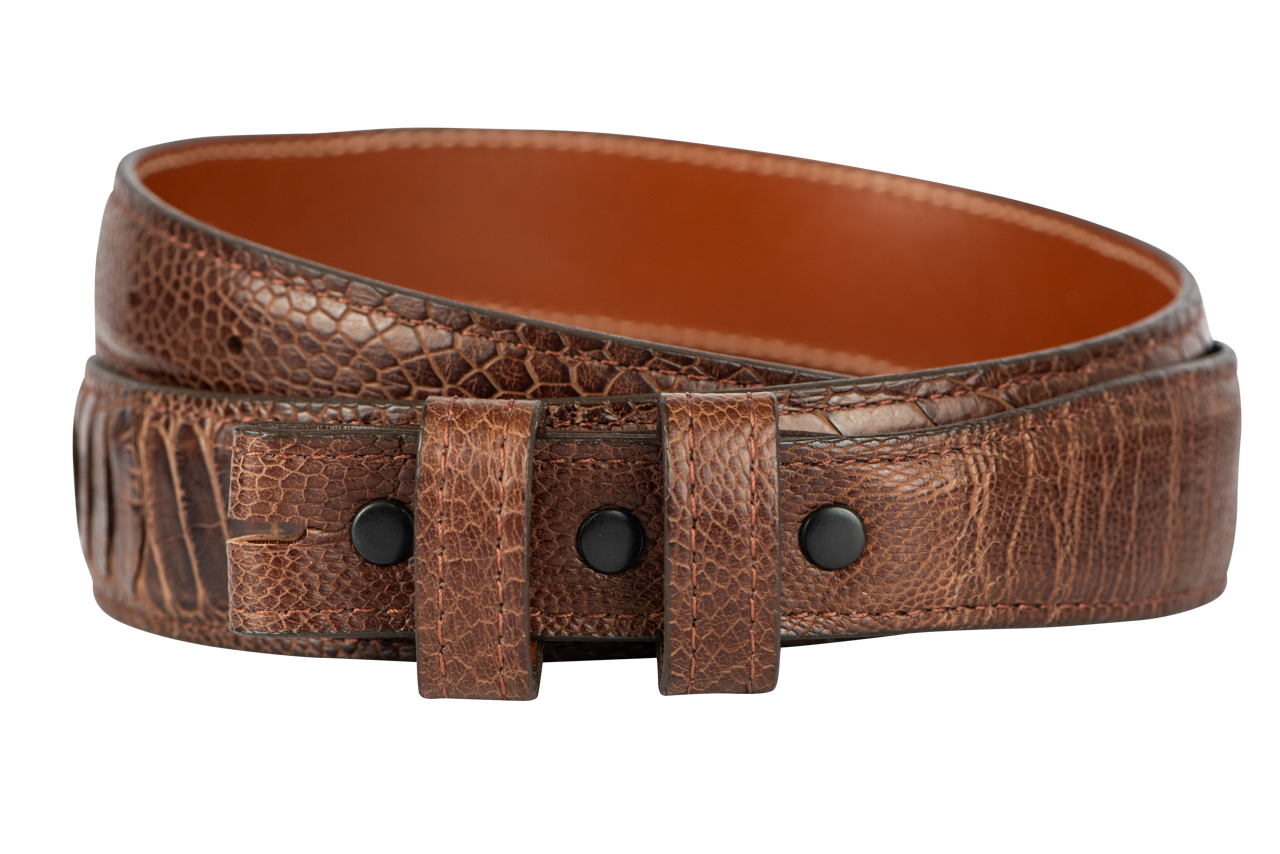 Chacon 1.25" Tapered Ostrich Leg Belt Strap - Brown