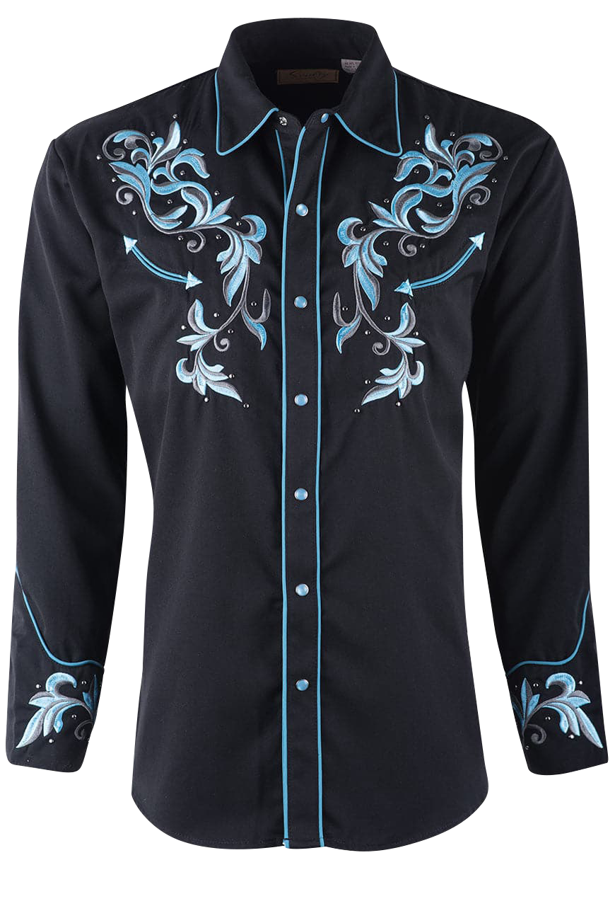 Scully Filigree Western Snap Front Shirt - Black/Blue