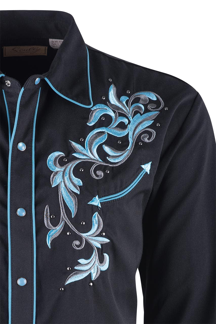 Scully Filigree Western Snap Front Shirt - Black/Blue
