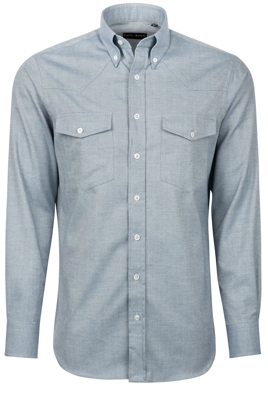 Pinto Ranch YY Collection Herringbone Twill Button-Front Shirt - Blue