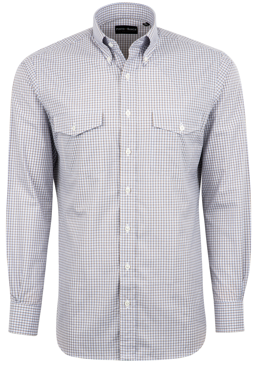 Pinto Ranch YY Collection Checked Poplin Button-Front Shirt - Blue