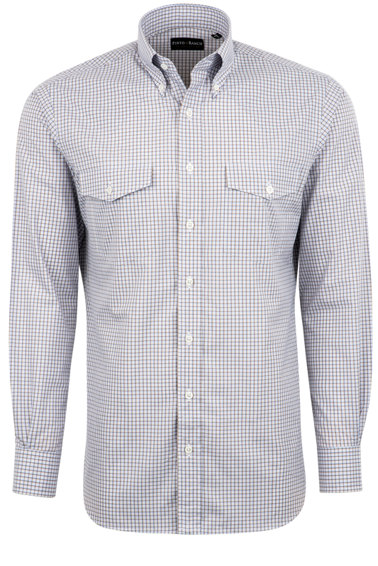 Pinto Ranch YY Collection Checked Poplin Button-Front Shirt - Blue
