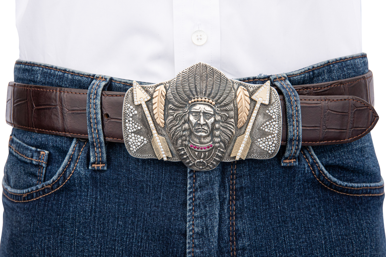 Engraved Arrows & Feathers Belt Buckle