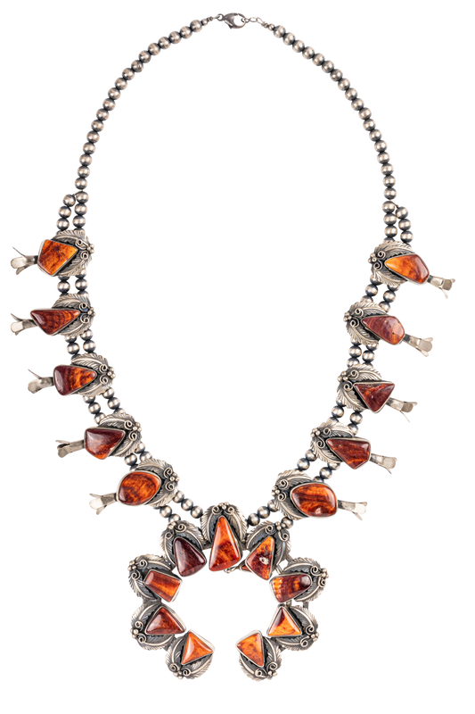 Navajo Squash Blossom Spiny Oyster Necklace