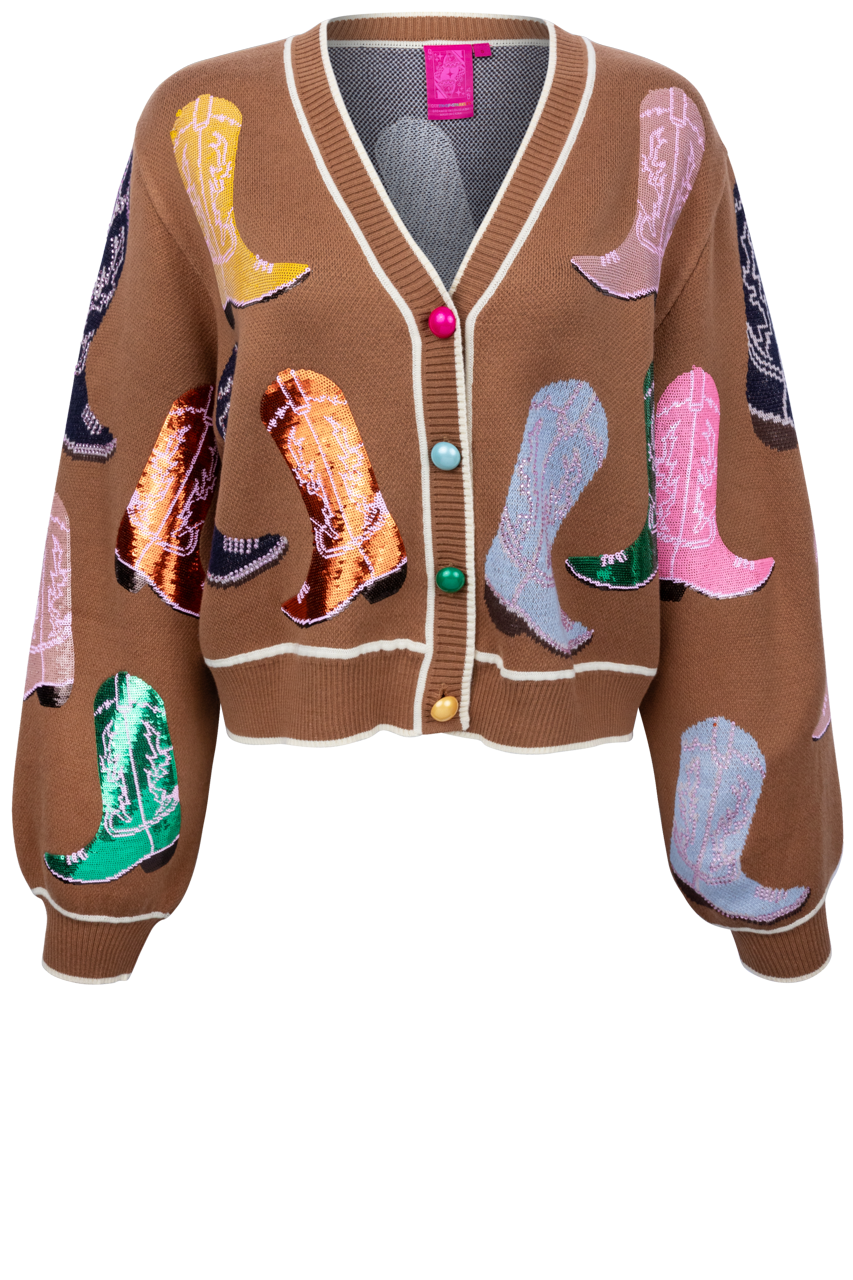 Queen of Sparkles Cowboy Boot Cropped Western Cardigan Pinto Ranch
