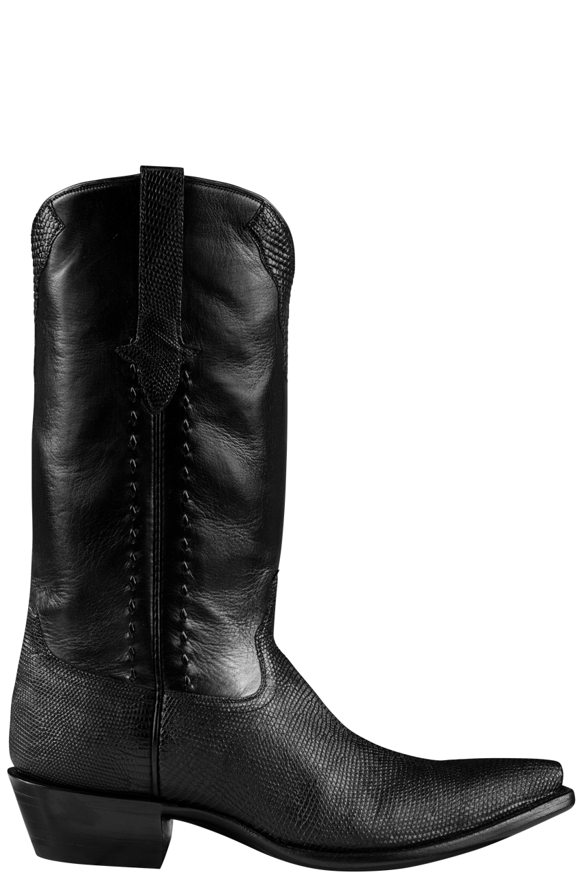 Stallion Lizard & Buffalo Calf Cowboy Boots - Black