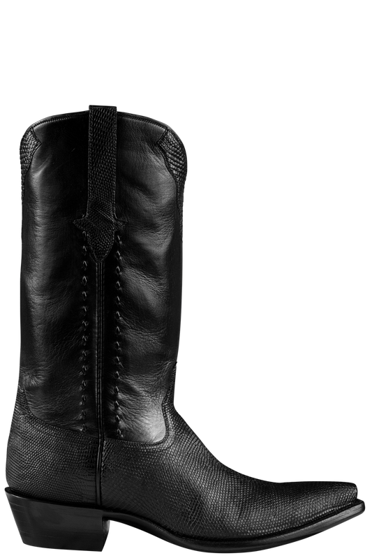 Stallion Lizard & Buffalo Calf Cowboy Boots - Black