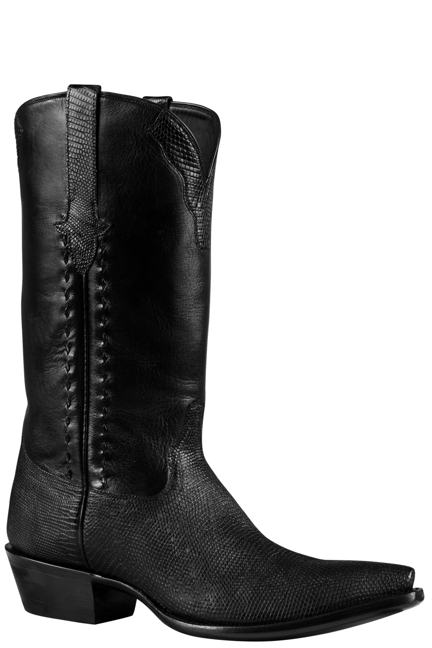 Stallion Men's Lizard & Buffalo Calf Boots - Black