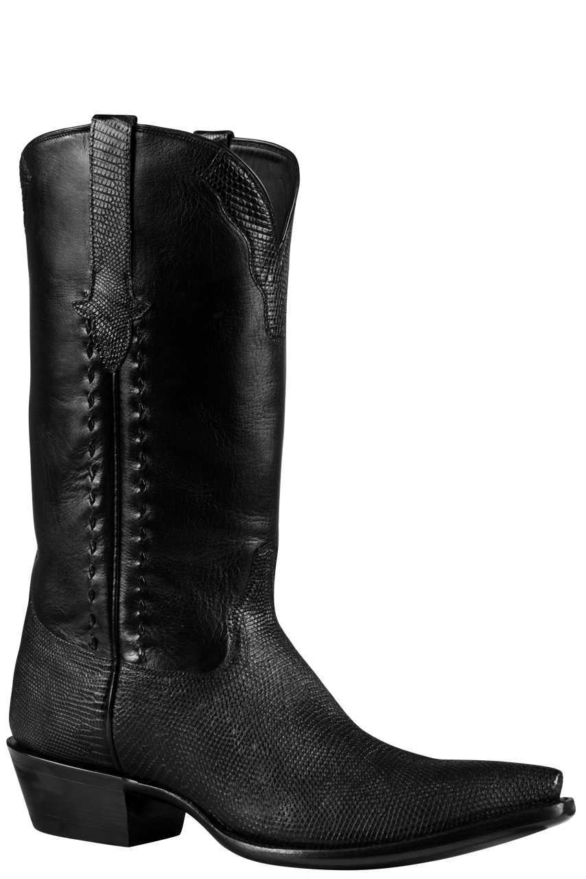 Stallion Lizard & Buffalo Calf Cowboy Boots - Black