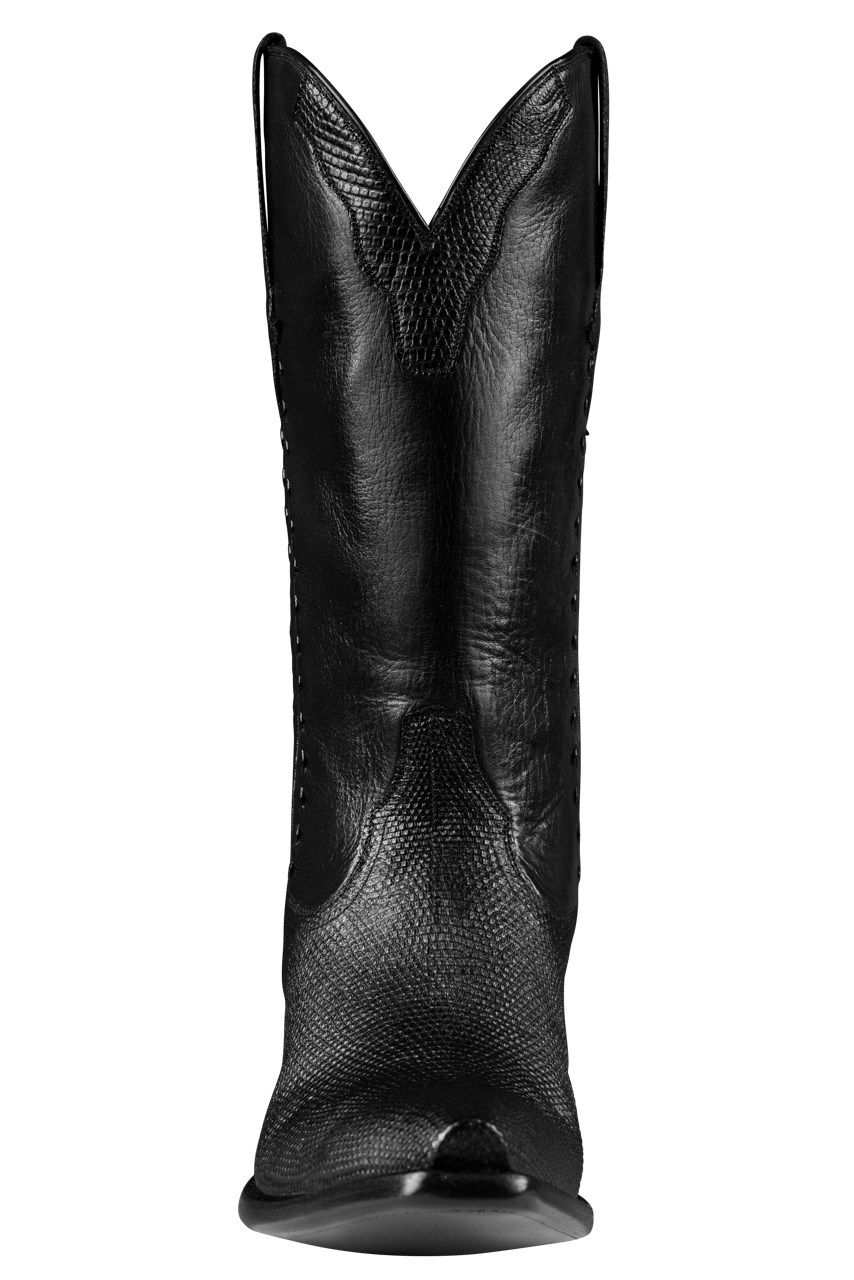 Stallion Lizard & Buffalo Calf Cowboy Boots - Black
