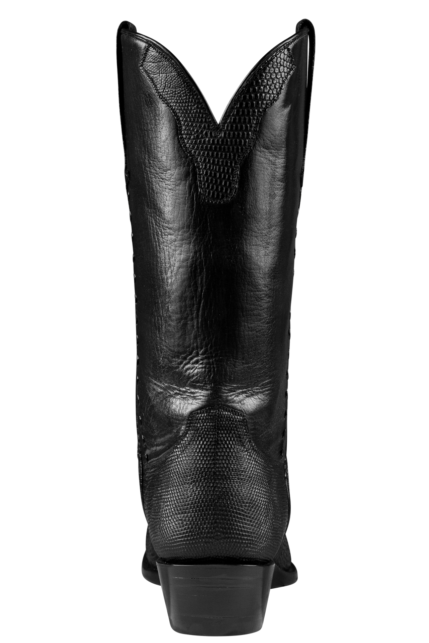 Stallion Lizard & Buffalo Calf Cowboy Boots - Black