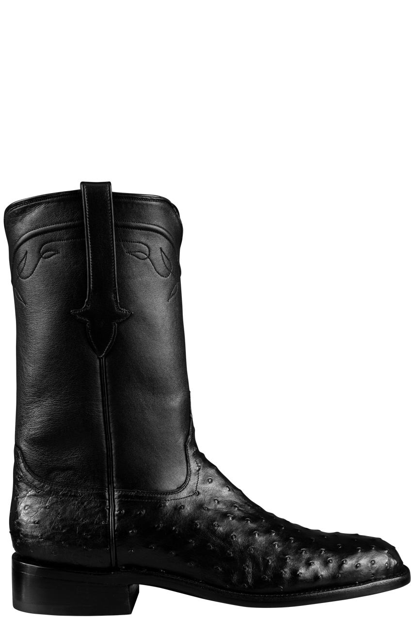 Stallion Full Quill Ostrich Roper Boots - Black