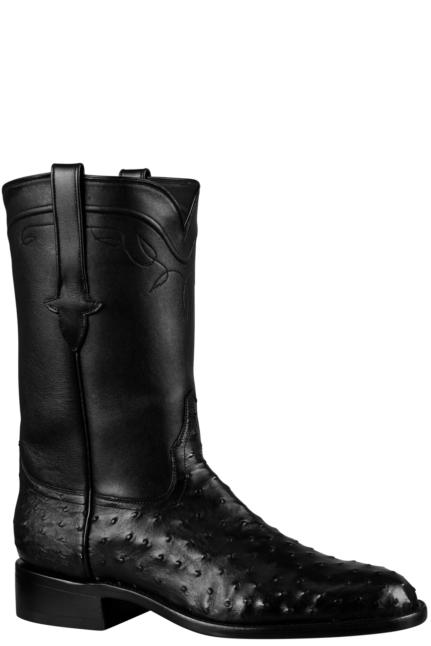 Stallion Full Quill Ostrich Roper Boots - Black