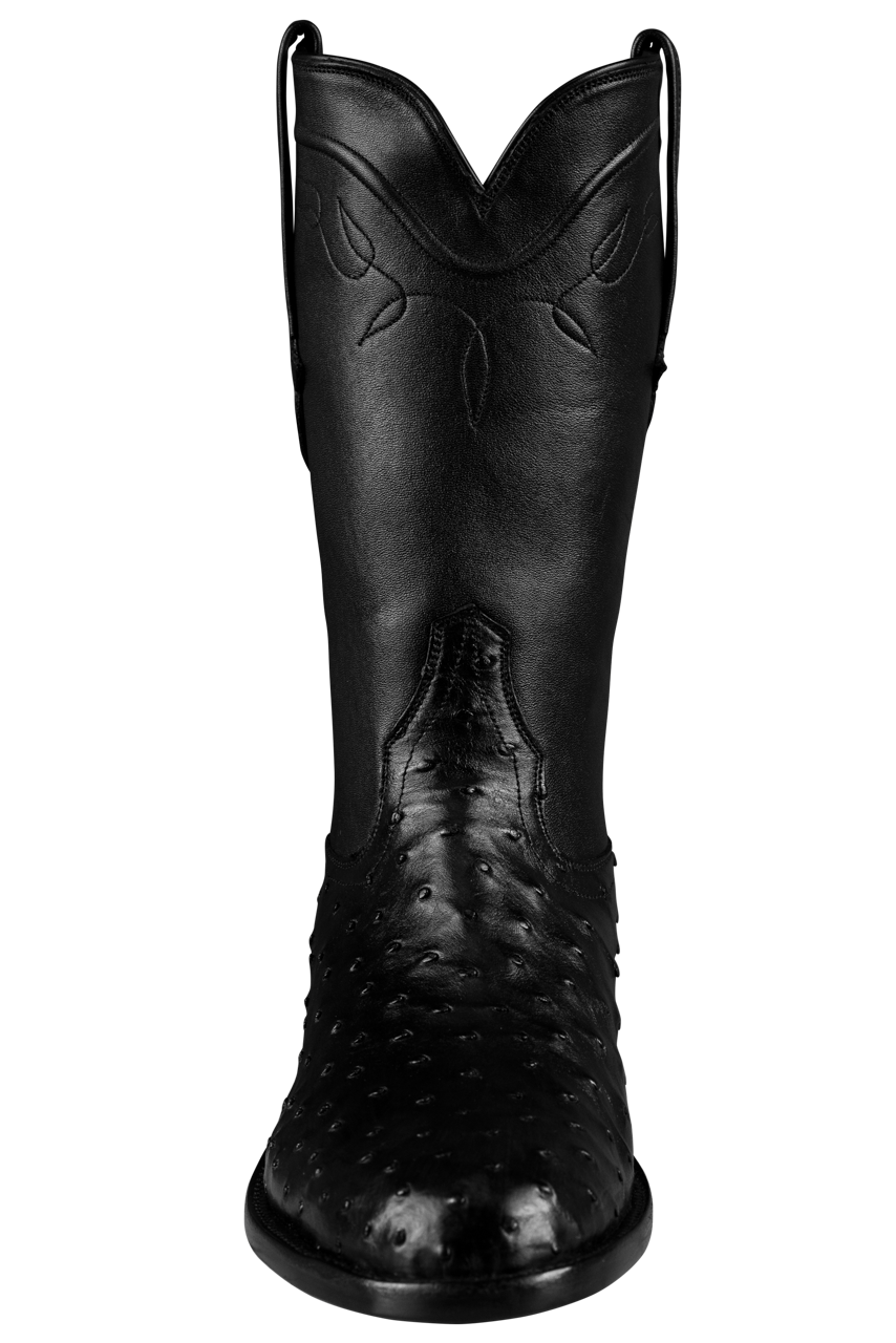 Stallion Full Quill Ostrich Roper Boots - Black
