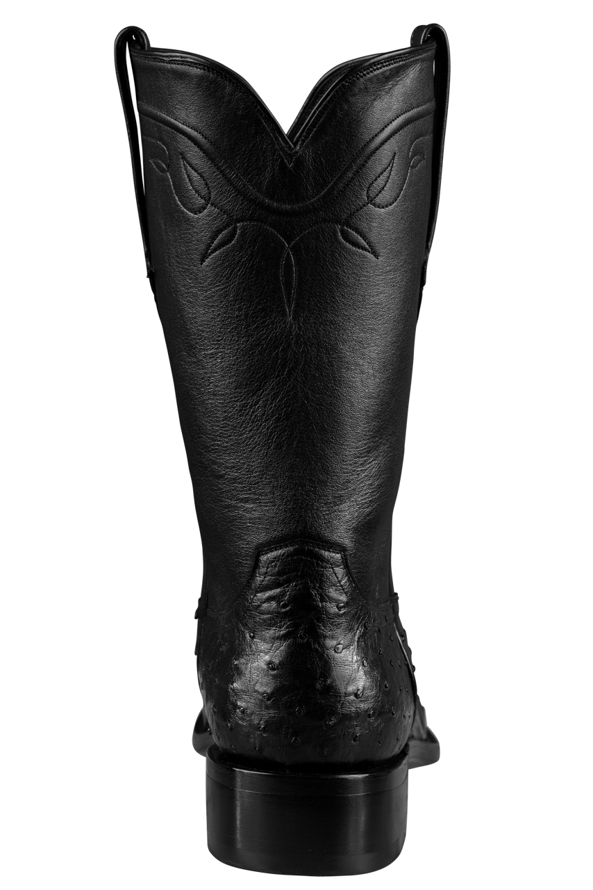 Stallion Full Quill Ostrich Roper Boots - Black