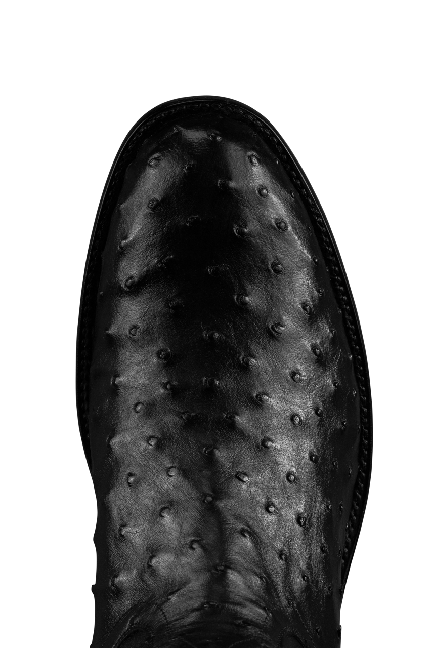 Stallion Full Quill Ostrich Roper Boots - Black