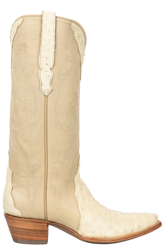 Stallion Full Quill Ostrich Gallegos Cowgirl Boots - Cream