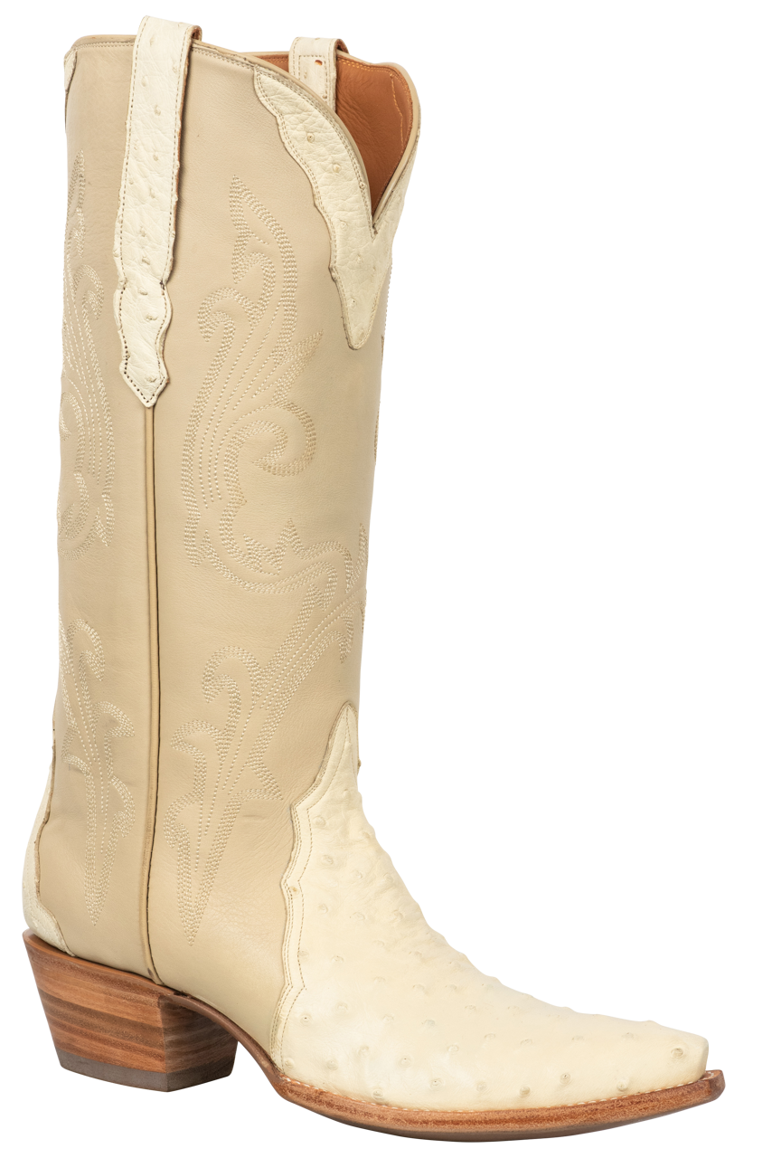 Stallion Full Quill Ostrich Gallegos Cowgirl Boots - Cream