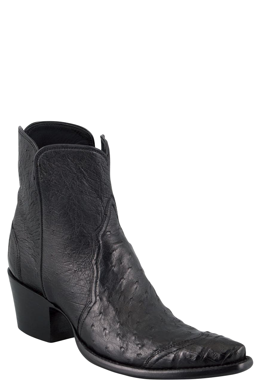 Stallion Ostrich & Caiman Zorro Ankle Boots - Black