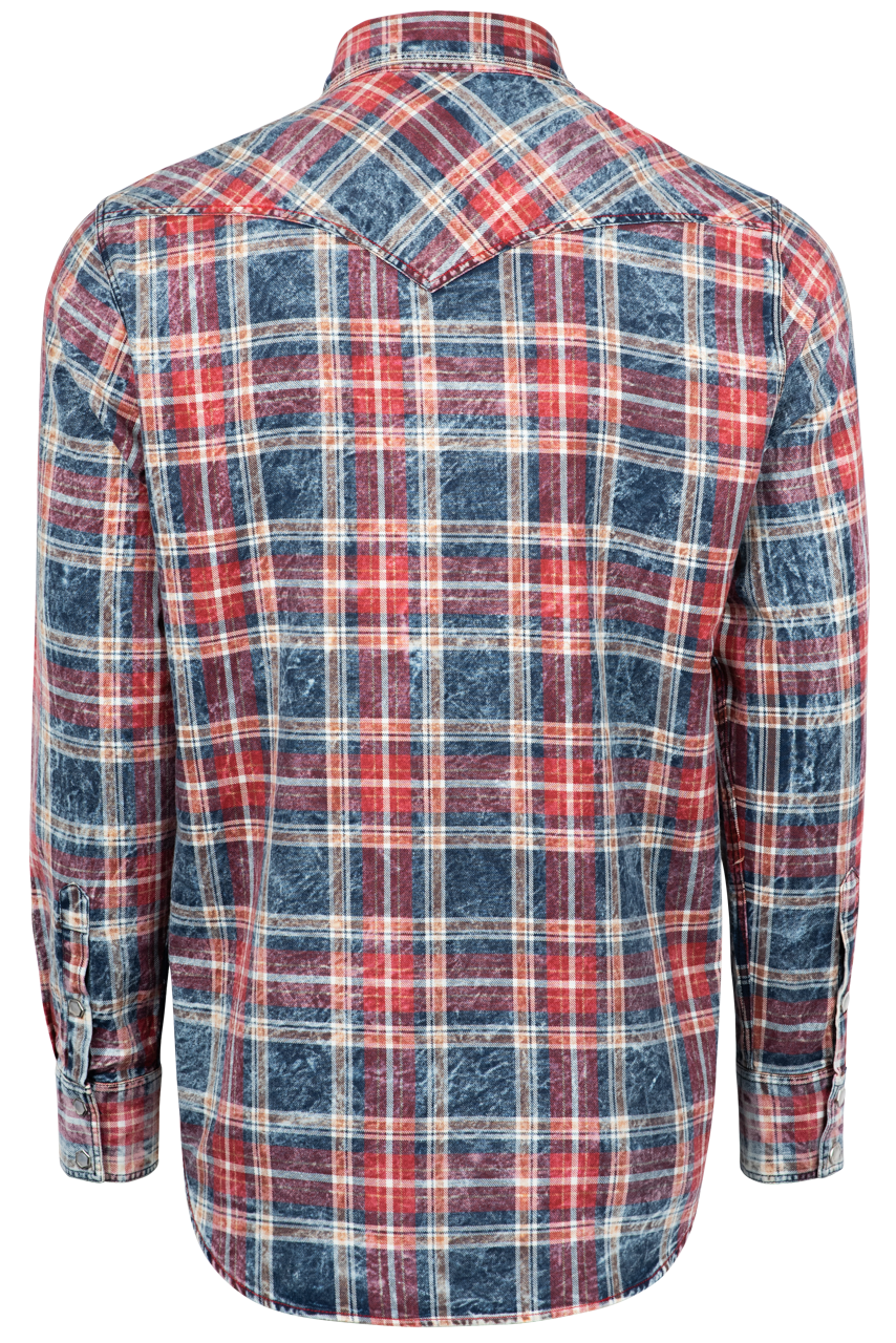 Pinto Ranch YY Collection Washed Plaid Snap Front Shirt - Red/Indigo