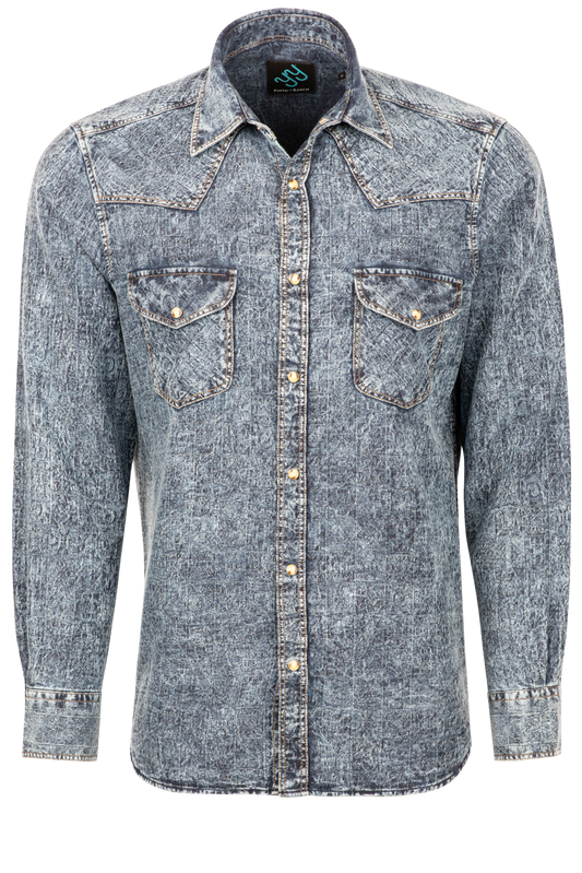 Pinto Ranch YY Collection Jacquard Washed Snap Front Shirt - Indigo