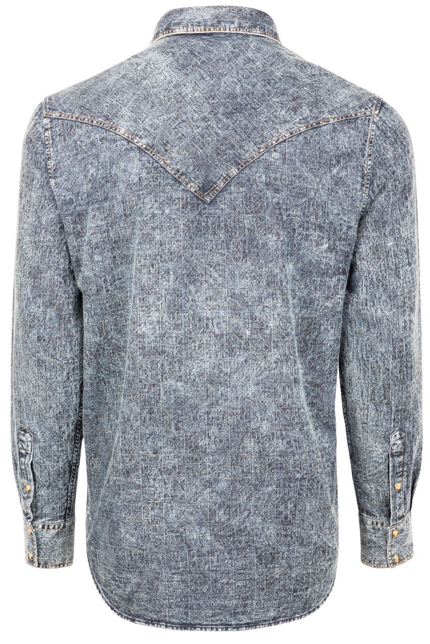 Pinto Ranch YY Collection Jacquard Washed Snap Front Shirt - Indigo