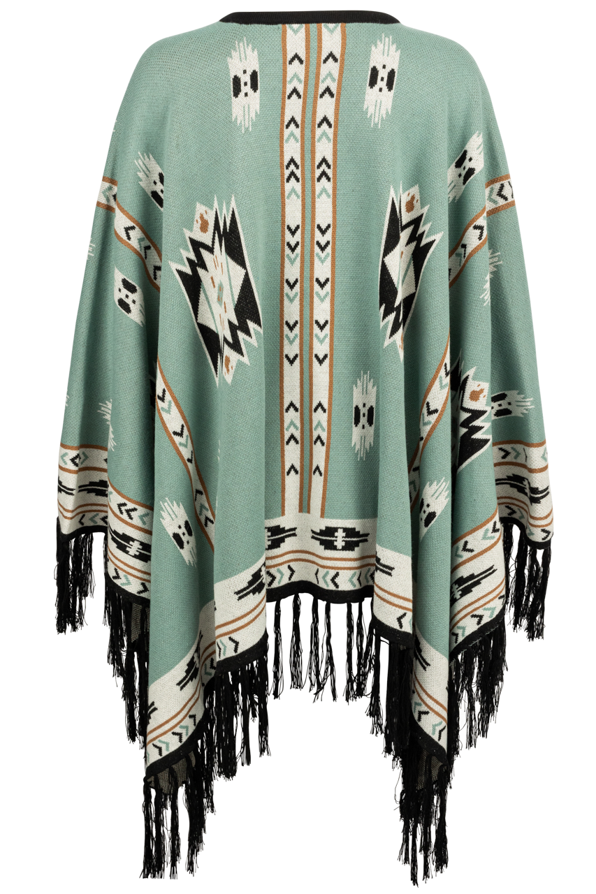 Pinto Ranch Aztec Print Cape - Light Green
