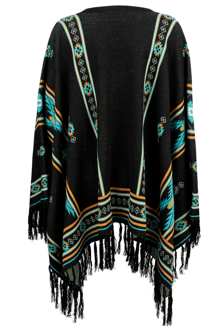 Pinto Ranch Aztec Print Cape - Black