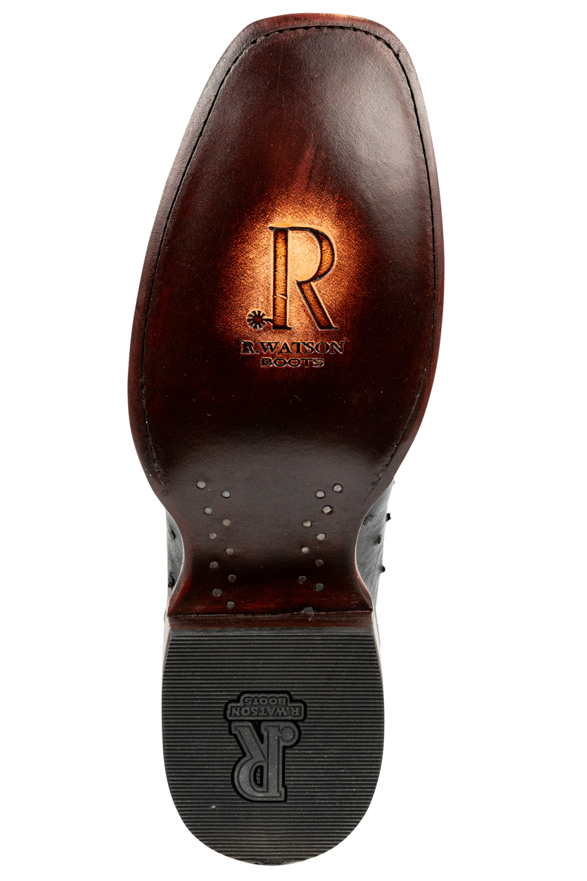 R. Watson Full Quill Ostrich and Goat Cowboy Boots - Black