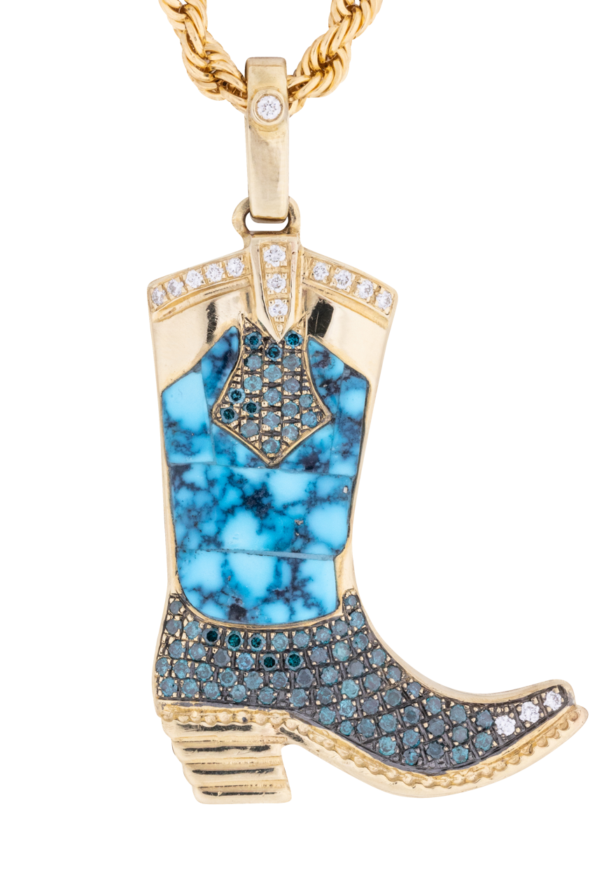 Turquoise & Diamond Boot Pendant