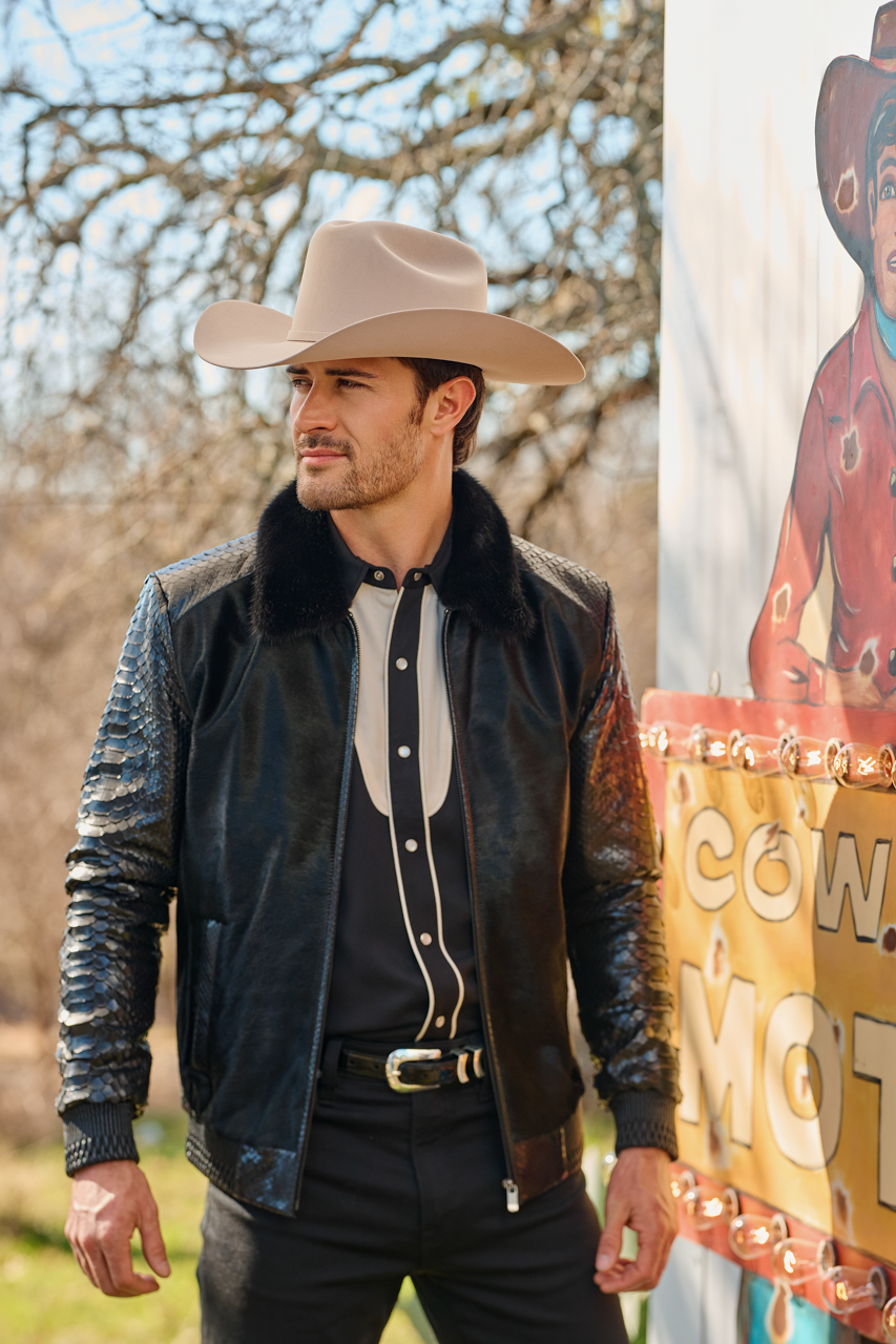 Pinto Ranch Python and Suede Bomber Jacket