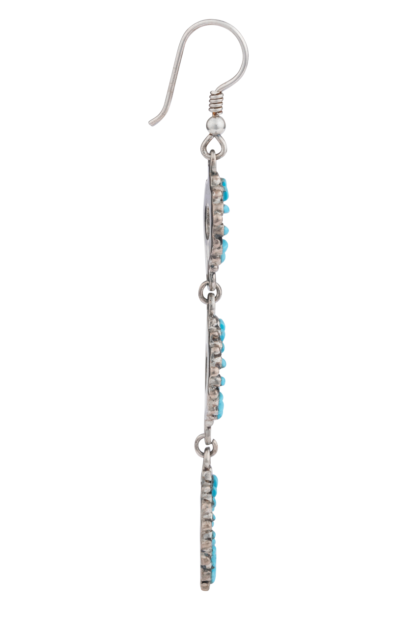 Sterling Silver Cascading Turquoise Flower Earrings