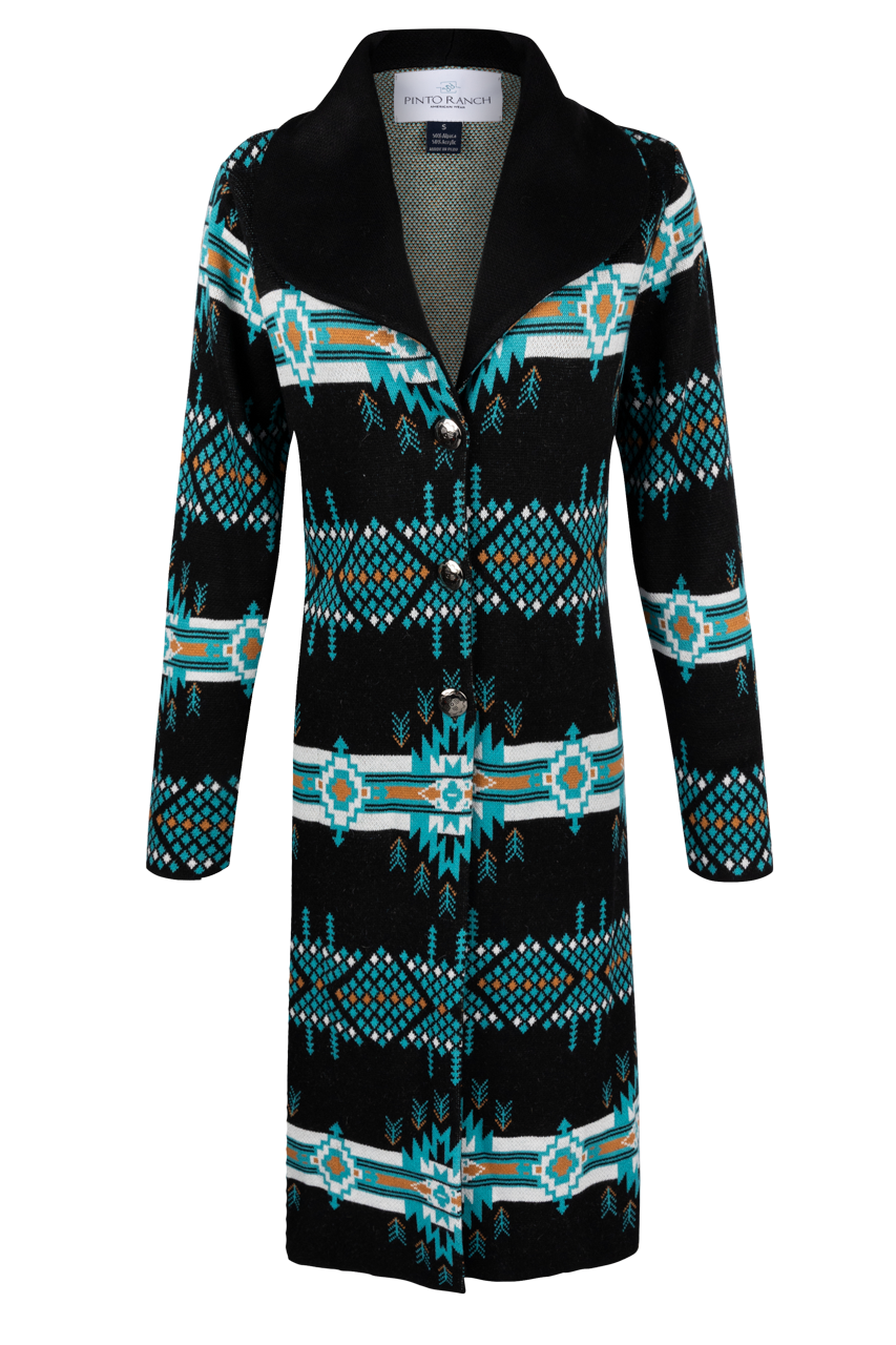 Pinto Ranch Black Aztec Print Western Sweater Coat Pinto Ranch