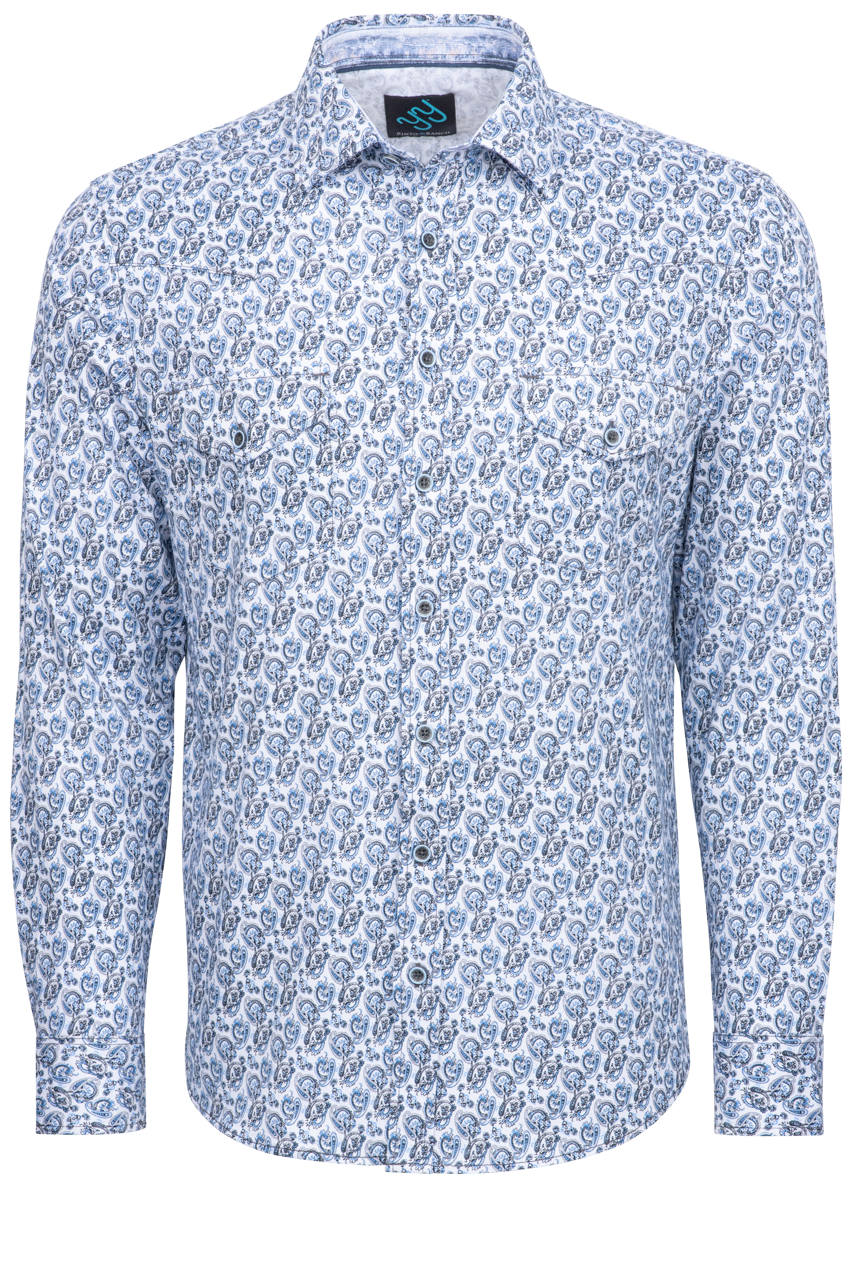 Pinto Ranch YY Collection Button-Front Shirt - Blue Paisley