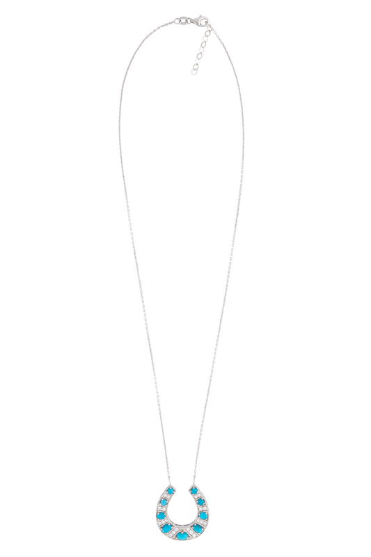 White Gold & Turquoise Horseshoe Necklace