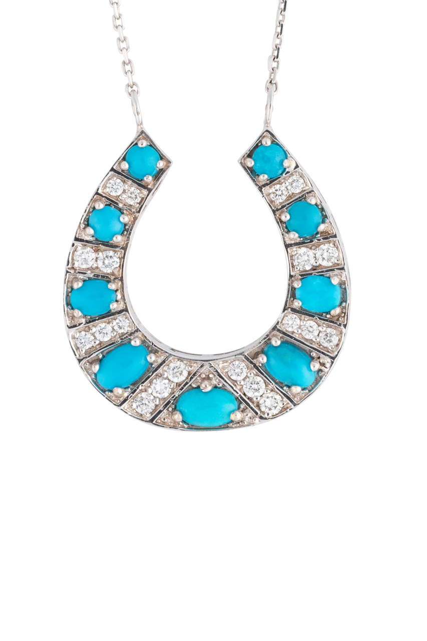 White Gold & Turquoise Horseshoe Necklace