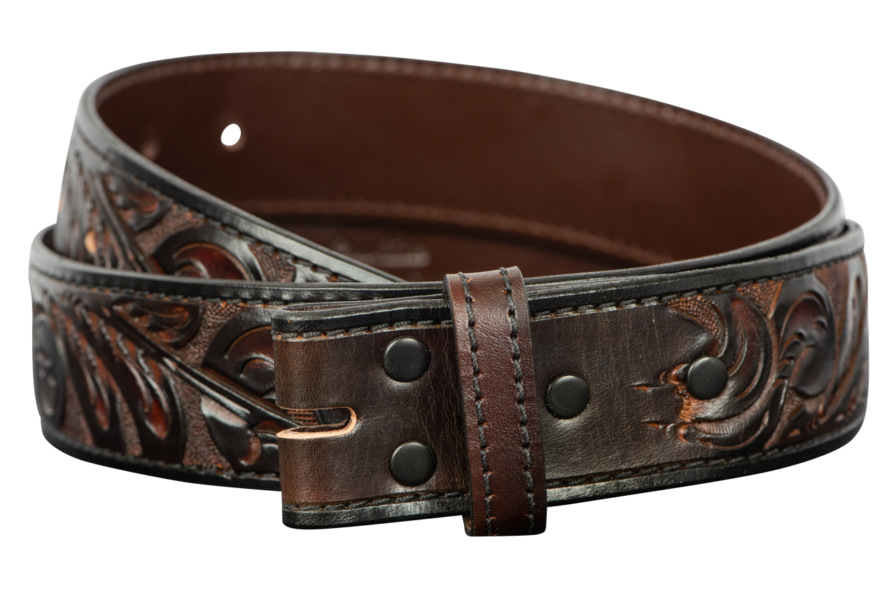 Chacon 1.5" Western Tooled Straight Belt Strap - Brown