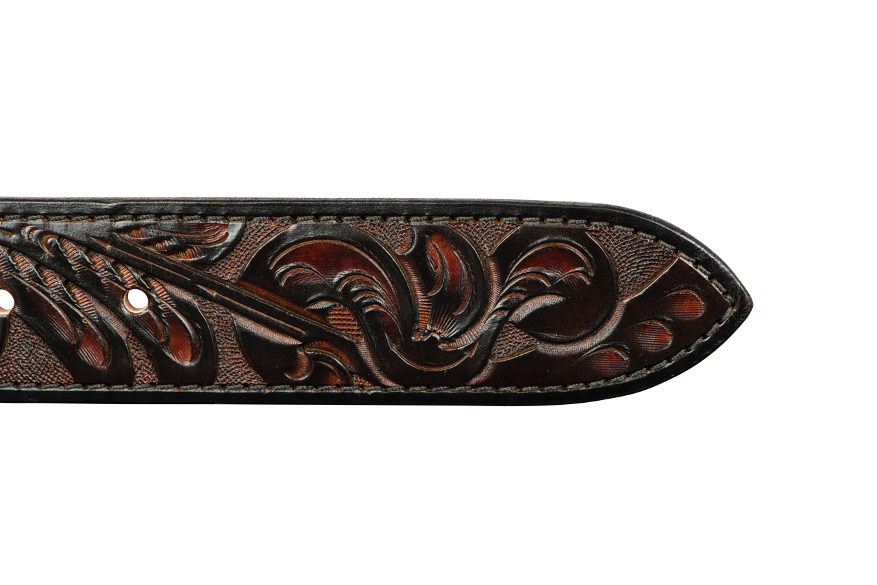 Chacon 1.5" Western Tooled Straight Belt Strap - Brown