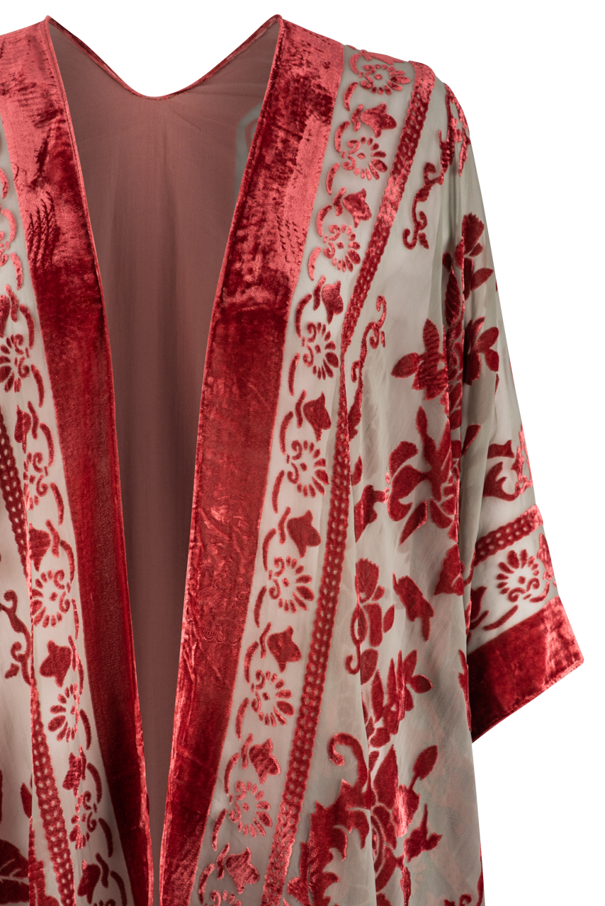 Paparazzi Red Velvet Burnout Kimono